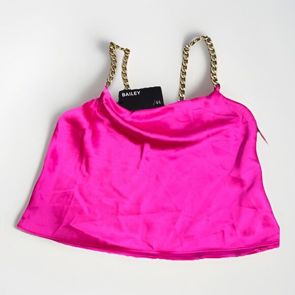 Bailey 44 Satin Bright Pink Crop Top | Gold Chain Straps | Size S | NWT Revolve - Picture 1 of 9